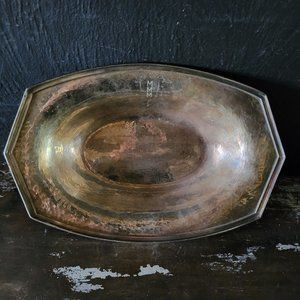 Antique SHM Simpson Hall Miller & Co Hammered Silverplate Dish, Monogrammed